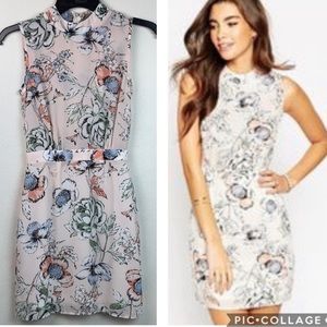 ASOS floral chiffon mock neck wiggle dress 00
